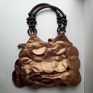 Vintage Gold / Bronze Bag with Beads and Circles.